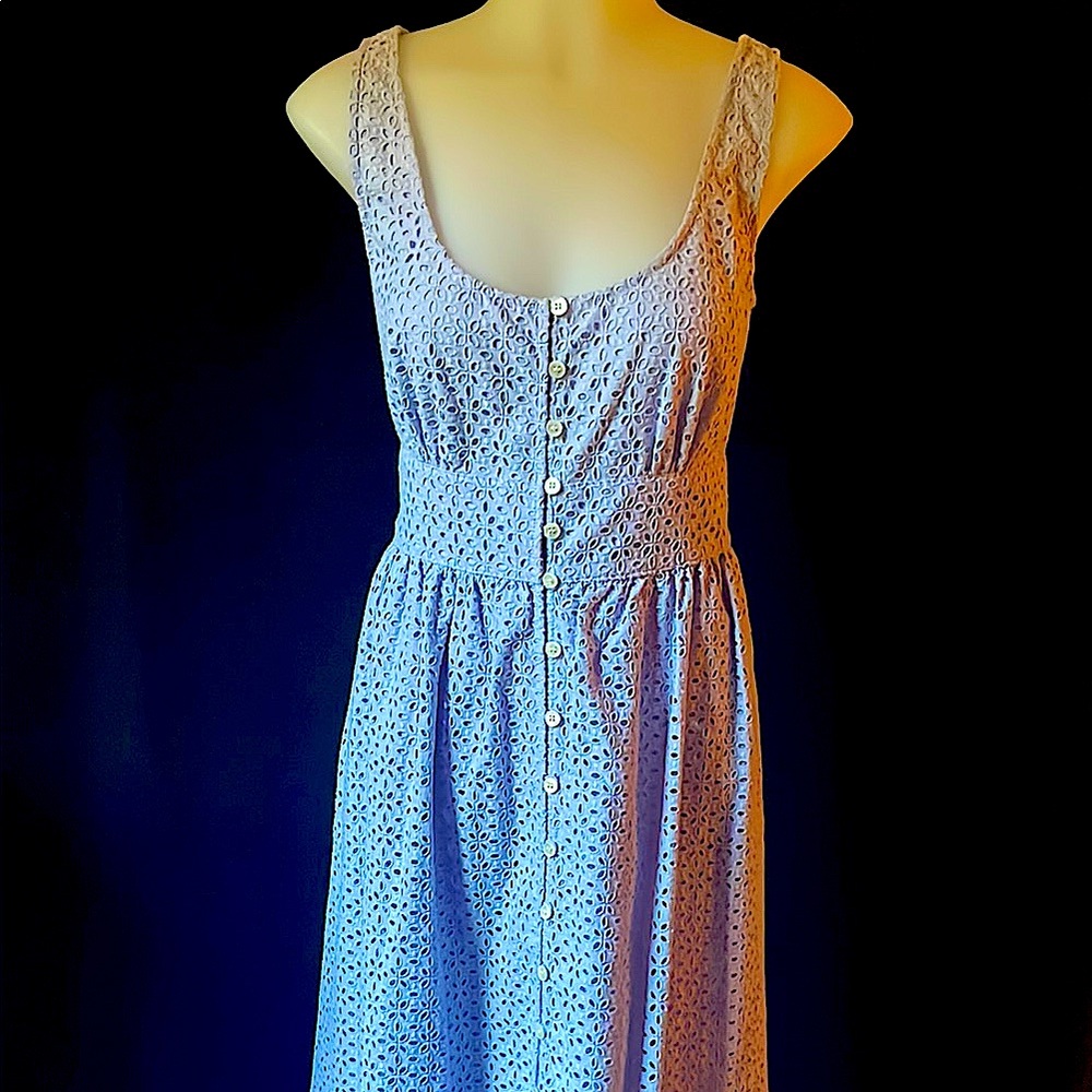 Lilac Eyelet Button Up Dress with Stretch Back and Side Pockets